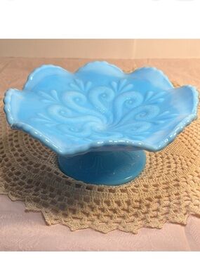 Vintage Dugan Blue Delphite S-Repeat Octopus Bon Bon Compote Dish 6.5”